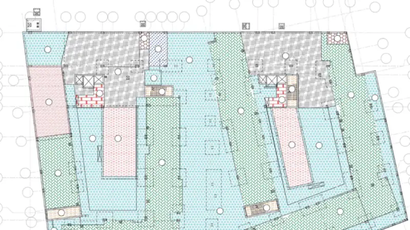 Ground floor gravity loading plan for 100DD Omraniah, with each usage zone hatched and keyed to its dead and live load.